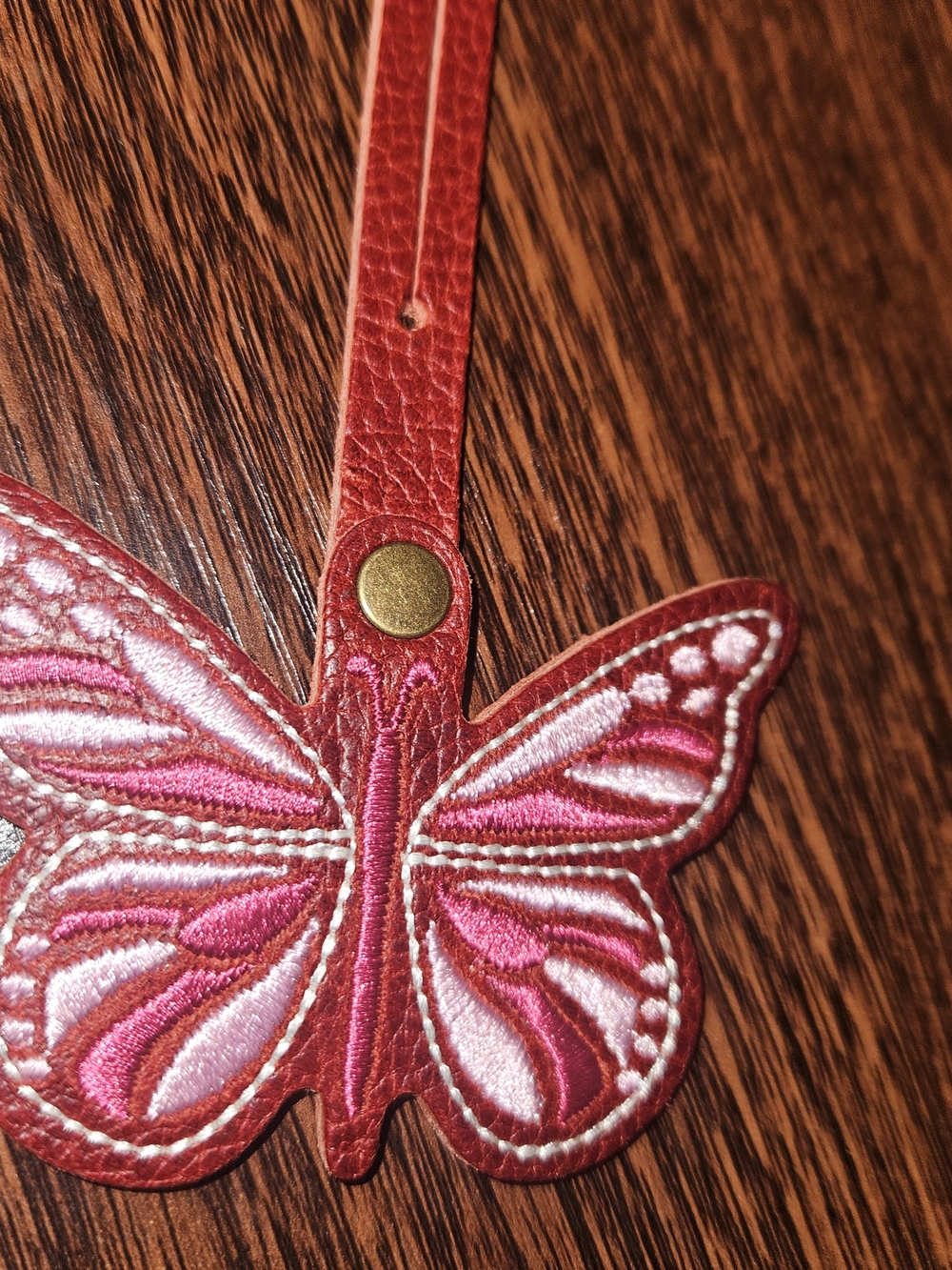 Pink Butterfly Leather Bag Charm